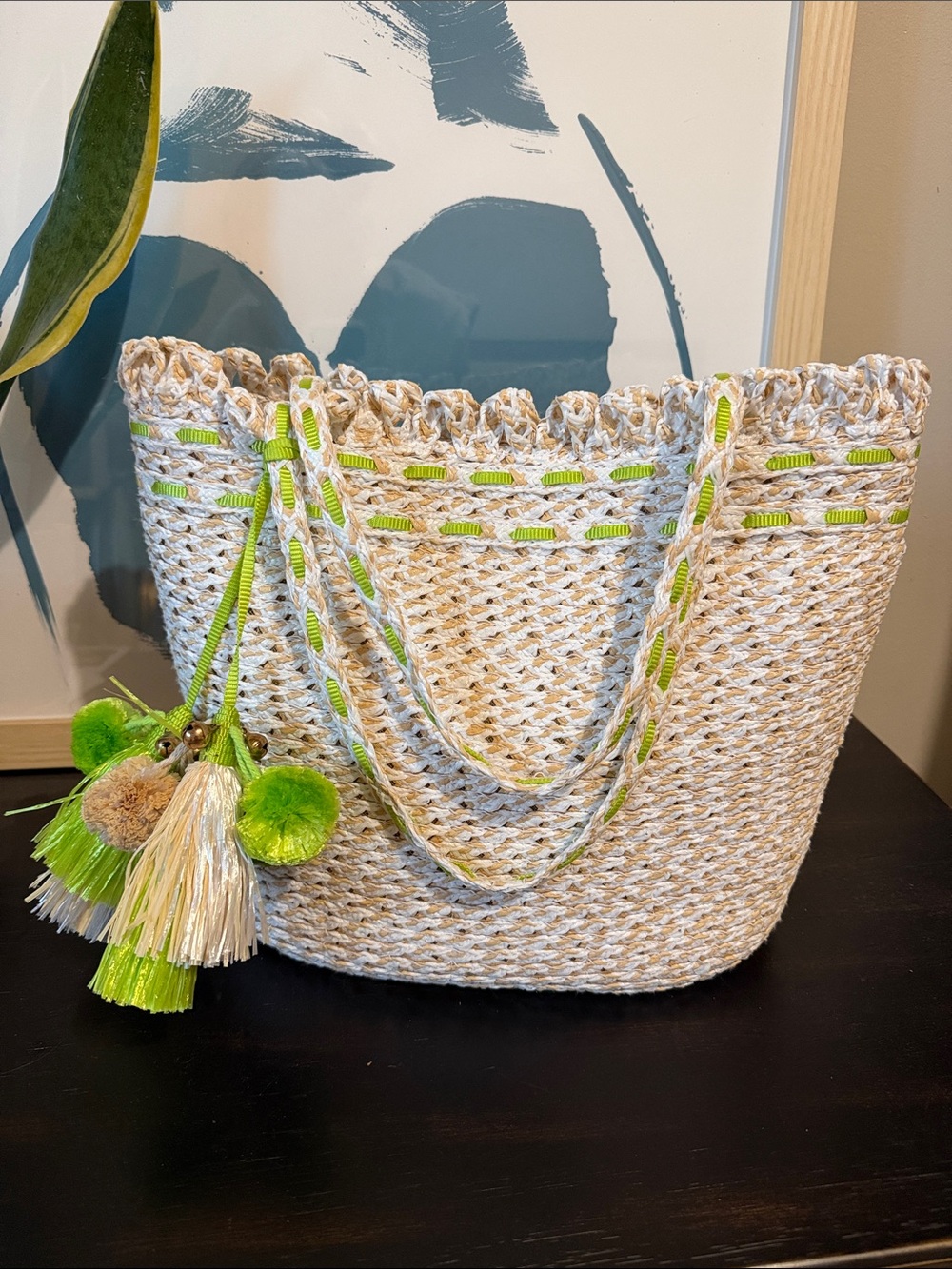 Eric Javits Squishee St Tropez Straw Tote Bag